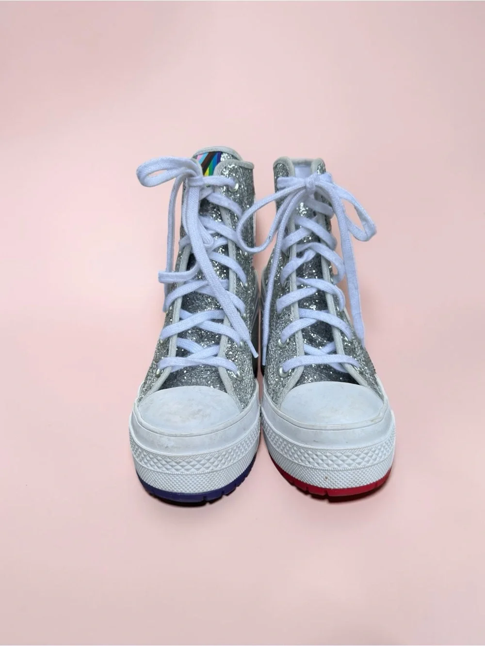 Converse Chuck 70 De Luxe Heel Disco Glam Silver Glitter Pride Chunky women sz 5